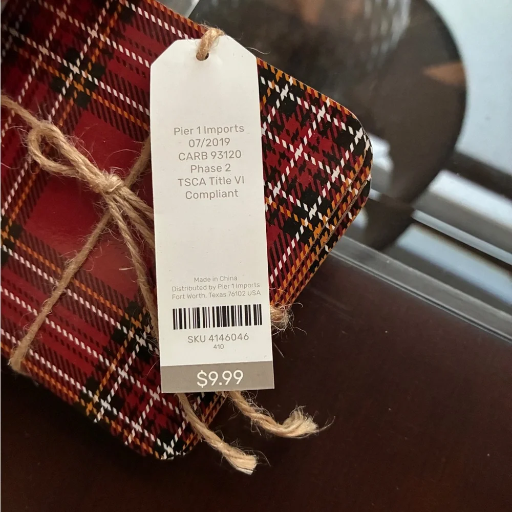 NWT! Pier 1 Red Plaid Coasters Set
